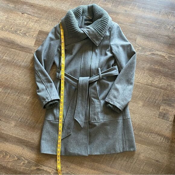 Express Coat Gray Midi Length Sweater Collar Asymmetrical Classy Medium - Picture 12 of 13